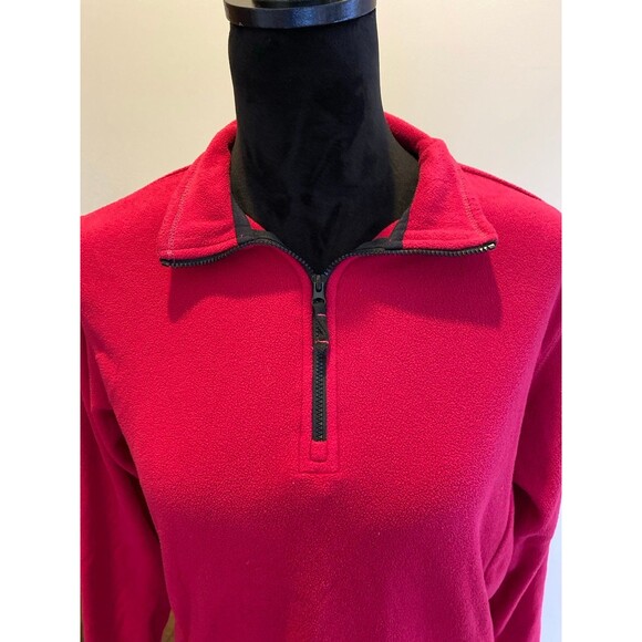 Lands’ End Fleece Jacket Top Sz Medium 10-12 Red 1/4 Zip Casual  Therma Check - Picture 3 of 10